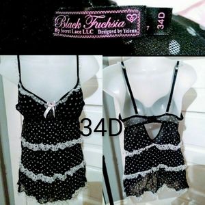 ✔️Polka Dots V-Neck Lingerie Nightie Dress 34D